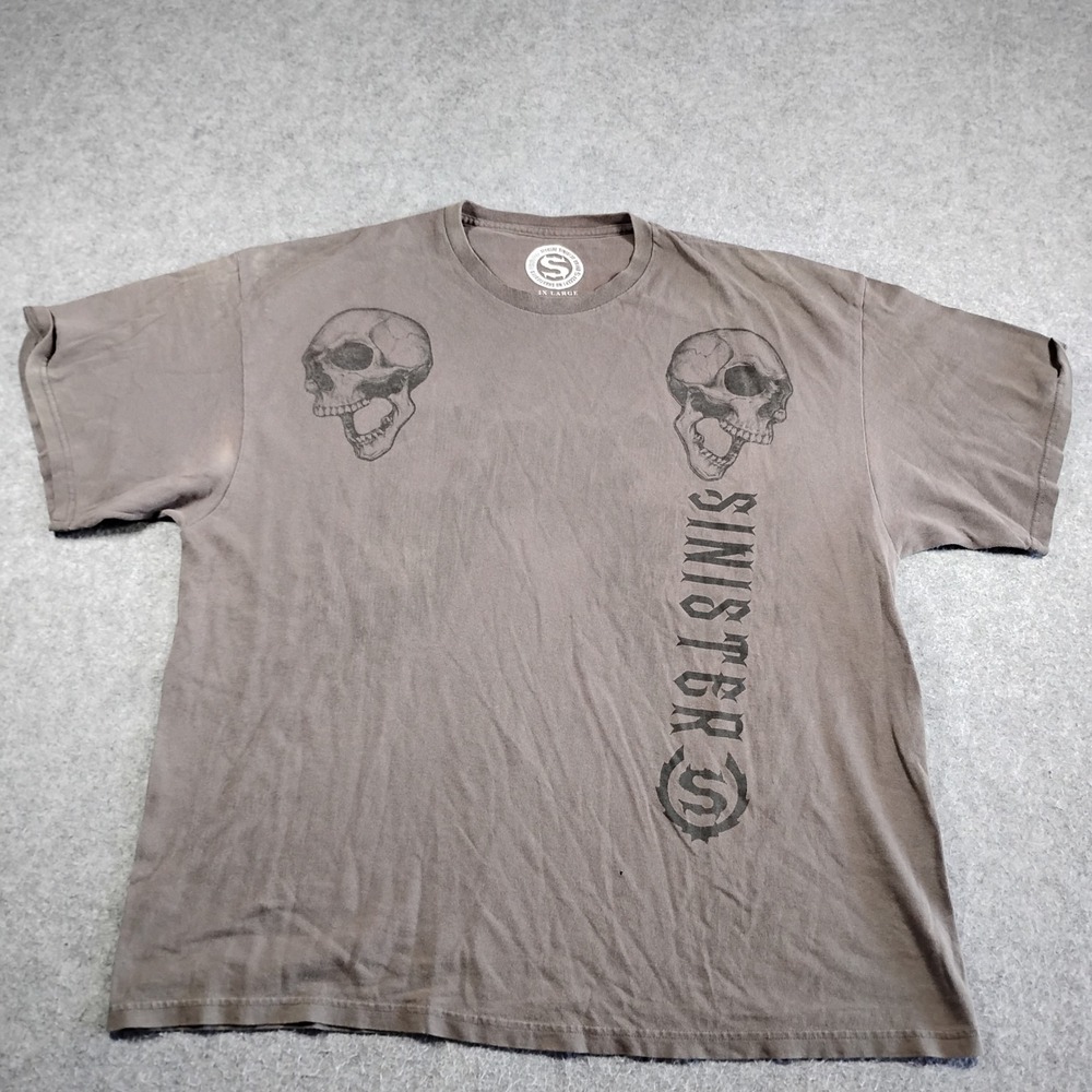 Sinister Brand Skulls Graphic T-Shirt Mens 2XL Brown Gothic MMA Biker Y2K‎ Tee